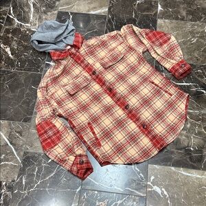 Gilded Intent Red Plaid Shirt with Gray Hood